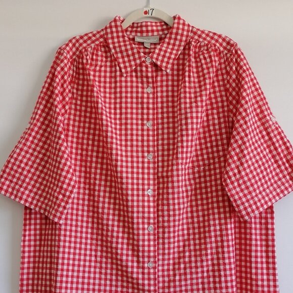 Woman Within Womons Red Gingham Plaid Casual Wear Button Up Shirt Size 18/20 - Picture 2 of 7
